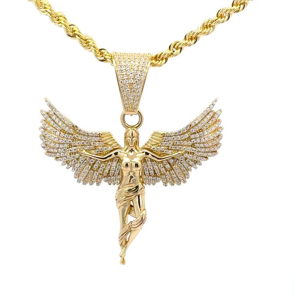 14K Gold Angel Wing Charm Pendant - Yellow, White, Or Rose Gold, Various Sizes - View #4