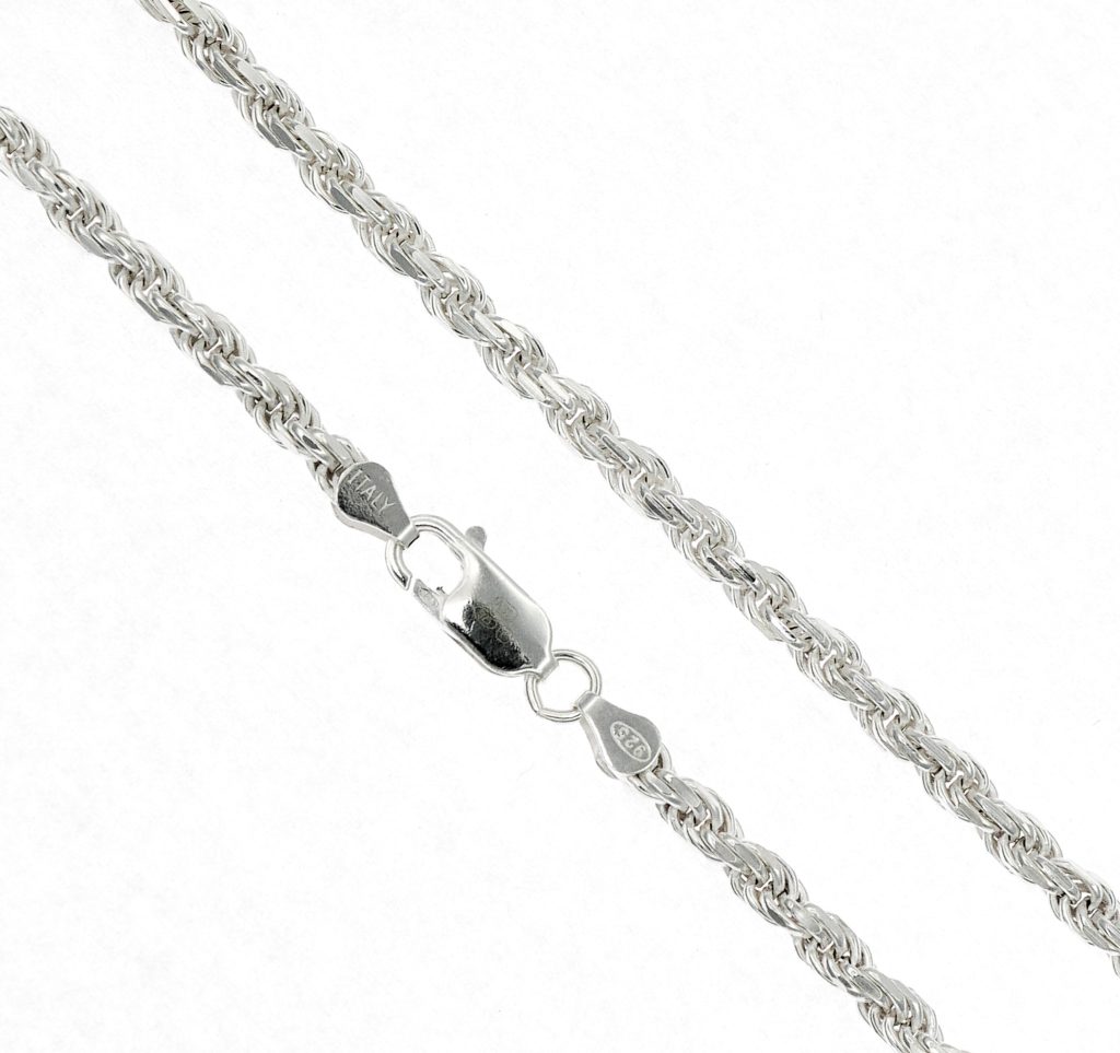 925 Sterling Silver Diamond Cut Rope Chain Necklace – Made In Italy – Lobster Clasp, All Lengths Available (Silverliza)