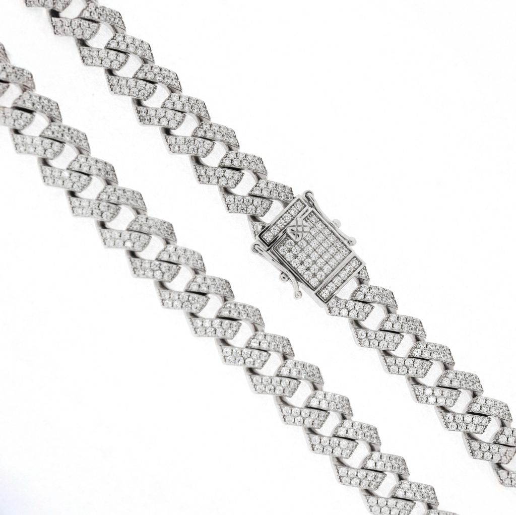 CZ Iced Out 925 Sterling Silver Prong Cuban Link Chain - Aurosmith